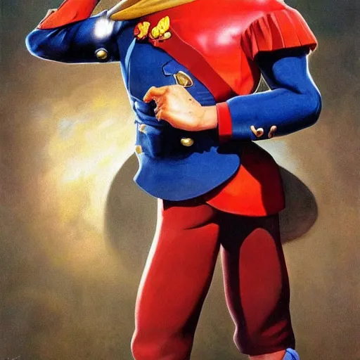 Image similar to ultra realistic full body painting of mr bean as m. bison from street fighter, art by frank frazetta, 4 k, ultra realistic, highly detailed, epic lighting