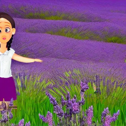 Image similar to angela anaconda reciting poetry in a field of lavender, in the style of arthur adams