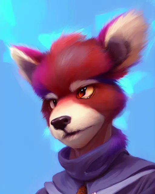 Image similar to character concept art of a cute young colorful male anthropomorphic furry | | cute - fine - face, pretty face, key visual, realistic shaded perfect face, fine details by stanley artgerm lau, wlop, rossdraws, james jean, andrei riabovitchev, marc simonetti, and sakimichan, trending on artstation