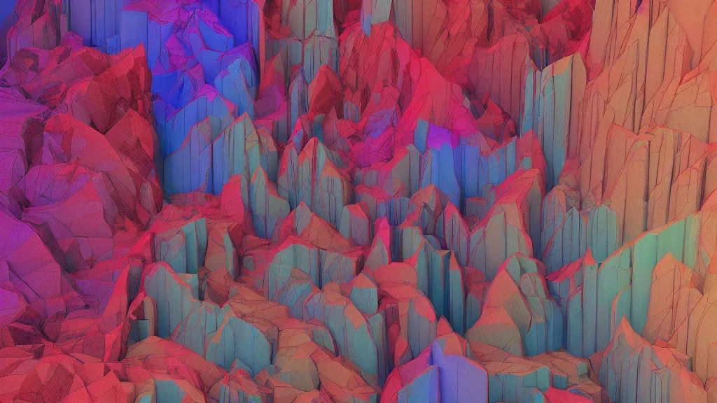 Image similar to vivid color, sedimentary schematic, architectural drawing with from layers of strata by James jean, geology, octane render in the style of Luis García Mozos