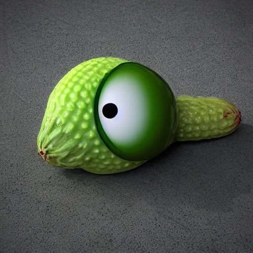 Prompt: a hyper realistic pickleball with eyes, octane render