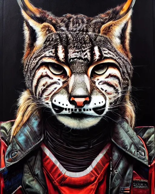 Image similar to a portrait of an anthropomorphic cyberpunk bobcat by sandra chevrier, by jon foster, detailed render, tape deck, epic composition, cybernetics, 4 k realistic, cryengine, realistic shaded lighting, sharp focus, masterpiece, by enki bilal