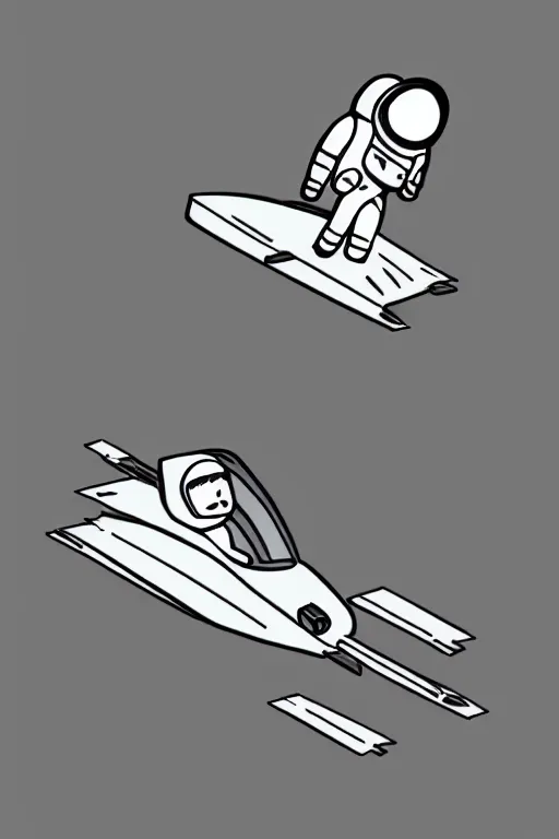 Image similar to basic digital drawing in photoshop of simple astronaut driving a flying speeder