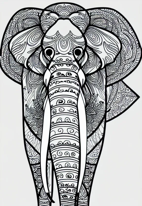 Image similar to elephant ornaments fractal ink drawing line art colouring page vector