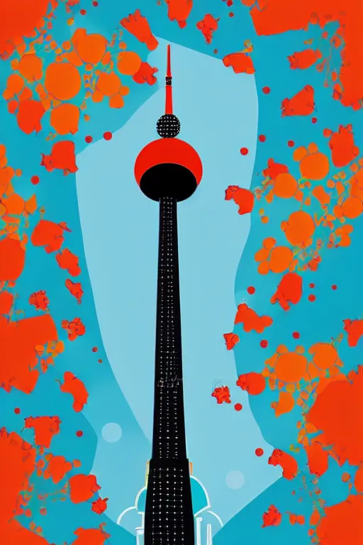 Image similar to minimalist boho style art of colorful berlin television tower, illustration, vector art