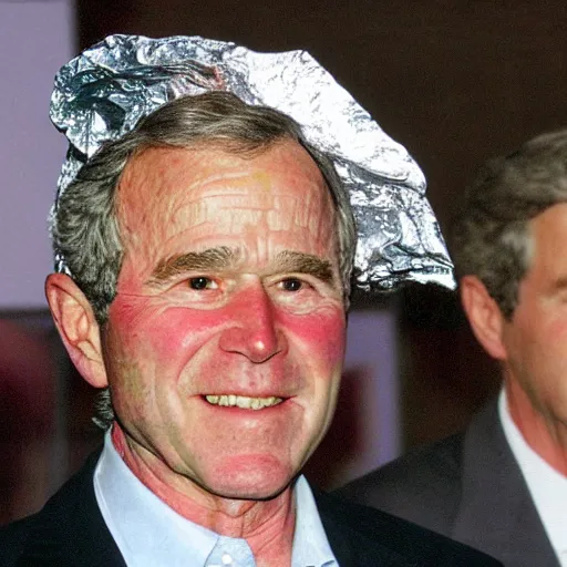 Image similar to george bush wearing tinfoil cone hat