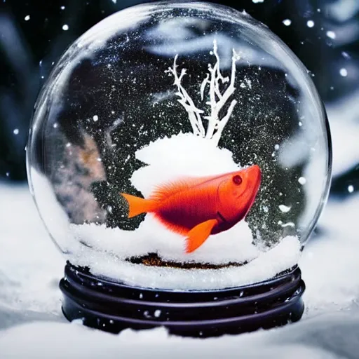 Prompt: an anglerfish inside a snow globe, award-winning photograph, trending on Facebook