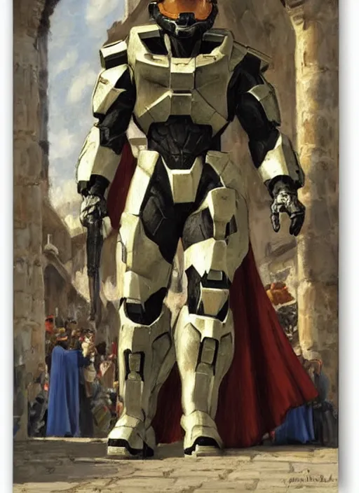 Image similar to halo master chief in a medieval royal procession by alexander averin