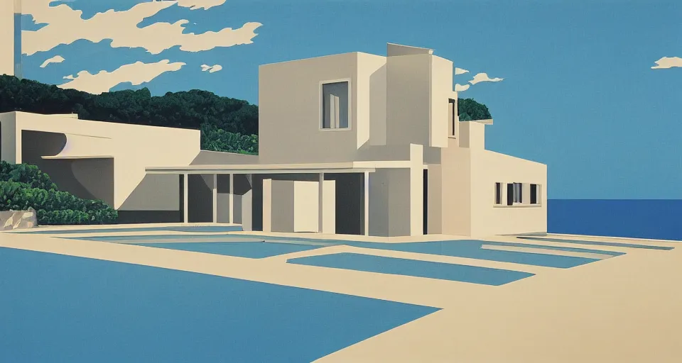 Image similar to modern villa, italian seaside, hiroshi nagai