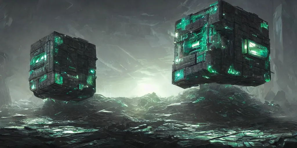 Image similar to an environmental concept art of the borg cube, highly detailed, environmental light, cinematic by francis tneh