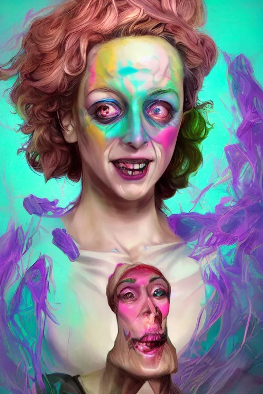 Image similar to hyperdetailed portrait of kristen schaal as delirium of the endless, colourful make up, the sandman, made by caravaggio stanley artgerm lau wlop rossdraws artstation cgsociety concept art cgsociety octane render