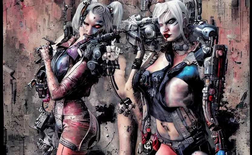 Image similar to a dream portrait of cyberpunk Harley Quinn in post apocalyptic Gotham art by Paul Dini, Travis Charest, Simon Bisley