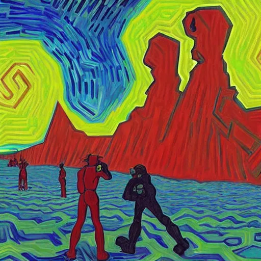 Image similar to neon genesis evangelion, by van gogh