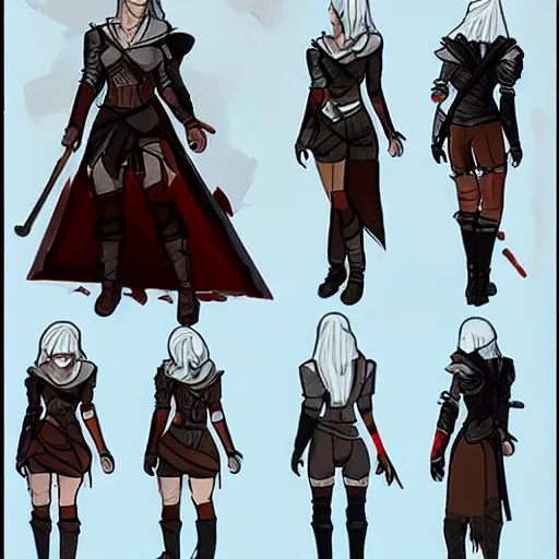 Image similar to character concept art sheet the witcher 3 female, turnaround, concept art, sketchy style