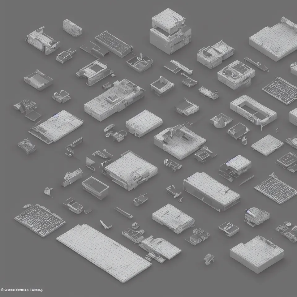 Prompt: Isometric 3D model of a gaming setup, highly detailed, Unreal Engine, Blender, 4K