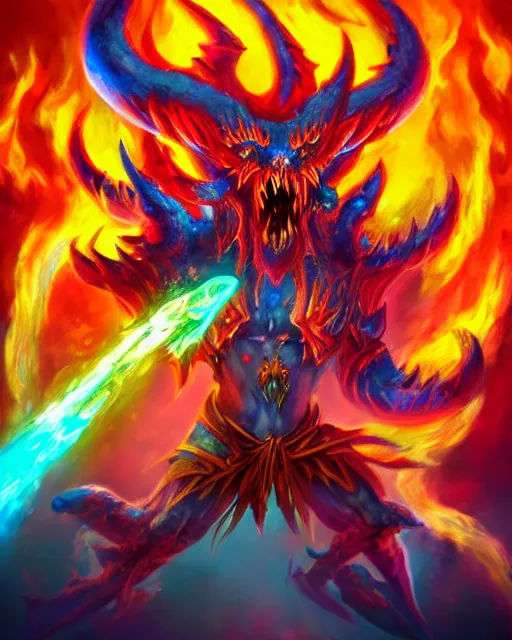 Image similar to colorful flamer of tzeentch, trending on artstation