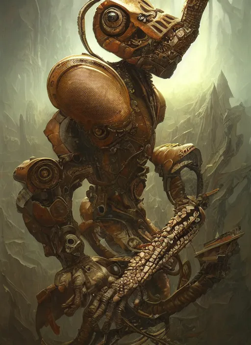 Image similar to evangeleon robots mf doom reptile eyes, robot skin. intricate, elegant, highly detailed, centered, digital painting, artstation, concept art, smooth, sharp focus, illustration, artgerm, tomasz alen kopera, peter mohrbacher, donato giancola, joseph christian leyendecker, wlop, frank frazetta