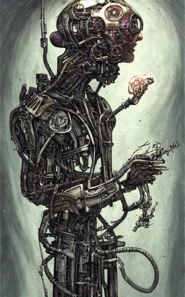 Image similar to futurist cyborg warlock, perfect future, award winning art by santiago caruso, iridescent color palette