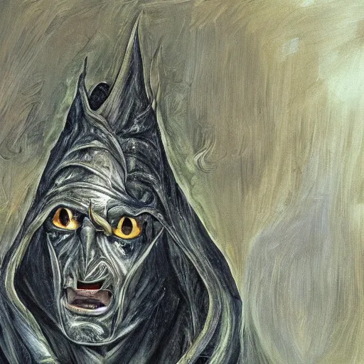 Image similar to high quality high detail painting by lucian freud, hd, sauron from lord of the rings