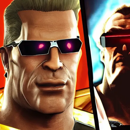 Image similar to duke nukem as a character in the game deus ex