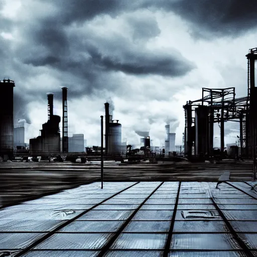 Prompt: industrial city with cloudy sky, datamoshed