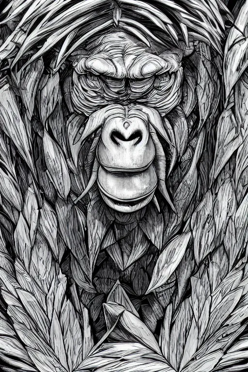 Image similar to an ape artichoke monster, highly detailed, digital art, sharp focus, trending on art station, plant, anime art style