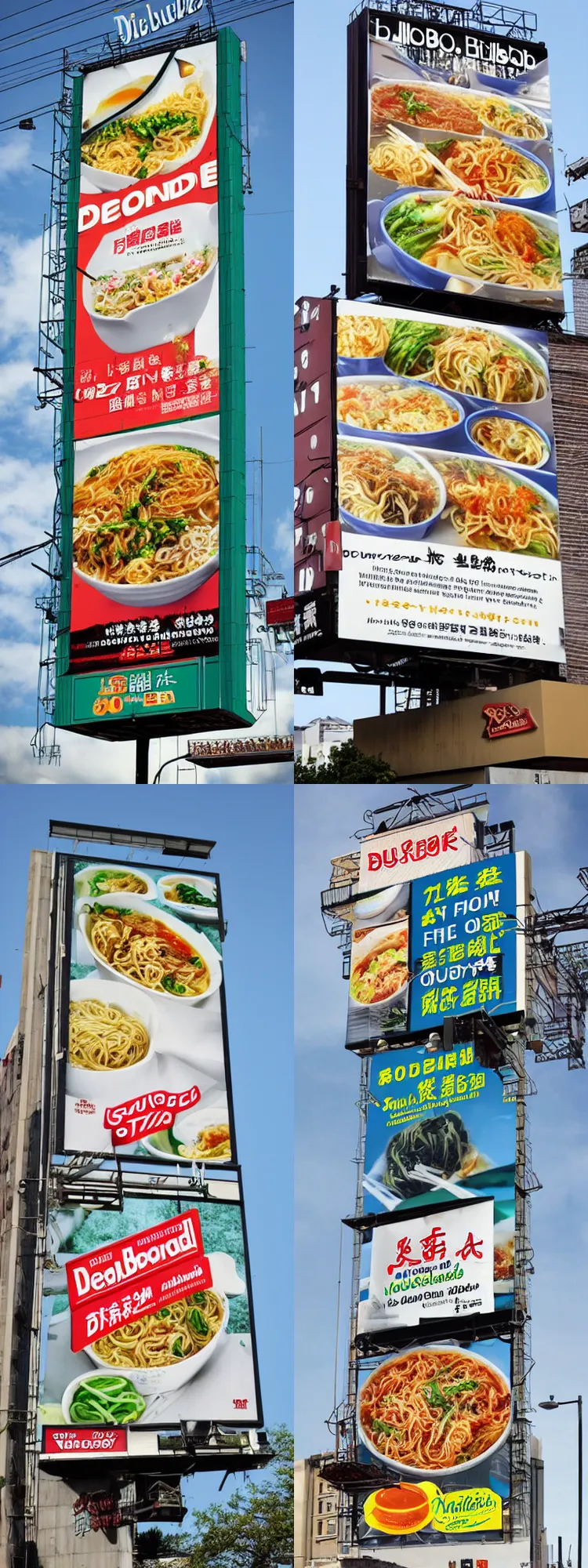 Prompt: “billboard ad for delicious noodle restaurant”