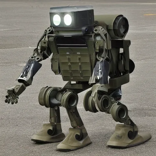 Image similar to futuristic special forces soldier robot, with exoskeleton armor and night vision goggles