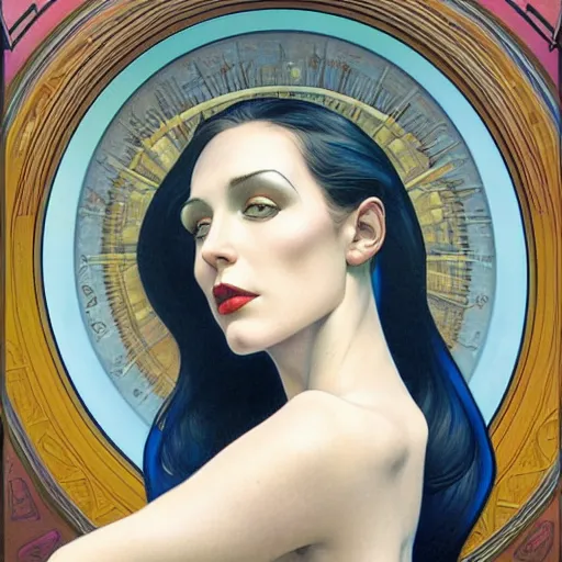 Image similar to a streamline moderne painting in the style of donato giancola, and in the style of tom bagshaw, and in the style of alphonse mucha. symmetry, smooth, sharp focus, semi - realism, intricate detail.