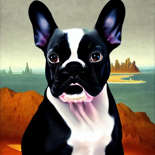 Prompt: french bulldog painting in the style of mona lisa