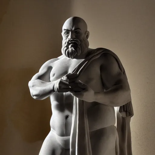 Image similar to epic greek marble statue of dr robotnik, photo, chiaroscuro