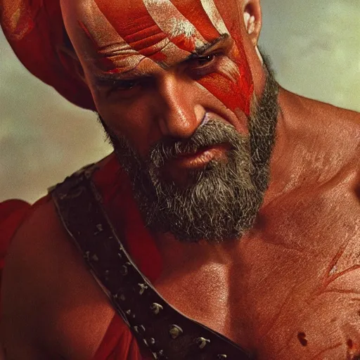 Prompt: kratos by Annie Leibovitz and Steve McCurry, natural light, detailed face, CANON Eos C300, ƒ1.8, 35mm, 8K, medium-format print