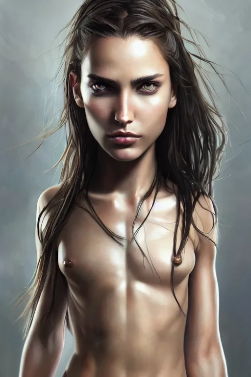 Prompt: a photorealistic painting of an attractive young girl, partially clothed in dull metal-plated battle armor, olive skin, long dark hair, beautiful bone structure, symmetric facial features, perfect eyes, intricate, elegant, slim muscular body, natural physique, digital painting, concept art, finely detailed, illustration, sharp focus, minimal artifacts, from Metal Gear, by Greg Rutkowski, in the style of Ruan Jia and Mandy Jurgens and Artgerm and William-Adolphe Bouguerea, trending on Artstation, award winning