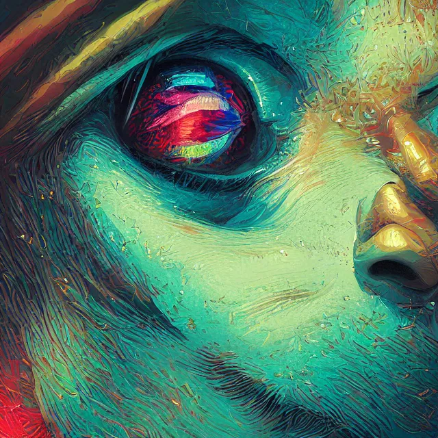 Image similar to macro shot of a soft relaxing smile, colorful, sharp and focus, ultra detailed, beautifully lit, in the art style of dan mumford and marc simonetti