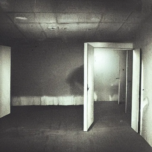 Image similar to a liminal space photo of the backrooms, very scary, liminal space, found footage, yellow