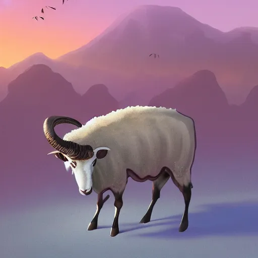 Image similar to ram stuck to a bush by it's horns, caught with its horn in a bush. Desert mountain background. Sunrise. digital painting, concept art, highly detailed, promotional art, HD, digital painting, trending on ArtStation, golden ratio, rule of thirds