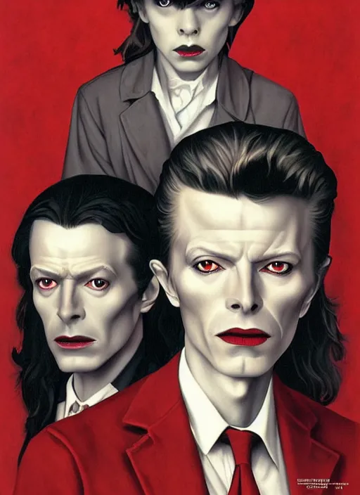 Image similar to twin peaks poster art, portrait of david bowie meets the little boy the prince of darkness, by michael whelan, rossetti bouguereau, artgerm, retro, nostalgic, old fashioned