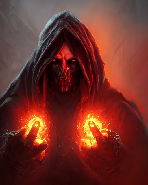 Image similar to Necromancer, solo, one character, portrait, Path of Exile, Warhammer, Diablo, Magic the Gathering, fantasy, gritty, cinematic lighting, centered, centered, symmetrical, symmetrical, highly detailed, digital painting, Artstation, concept art, sharp focus, 8k