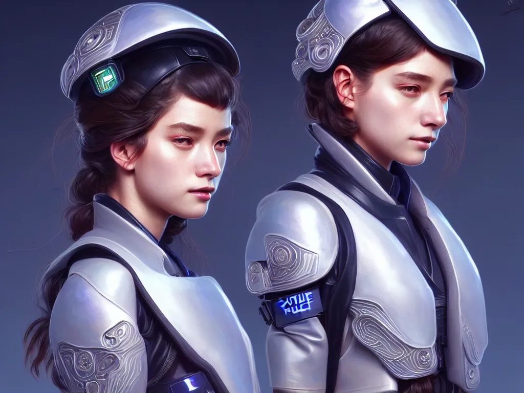 Prompt: portrait futuristic new zealand police uniform girl, at future neon light rooftop, ssci - fi and fantasy, intricate and very very beautiful and elegant, highly detailed, digital painting, artstation, concept art, smooth and sharp focus, illustration, art by tan zi and ayanamikodon and alphonse mucha and wlop