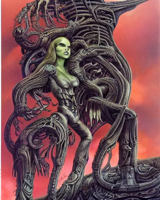 Image similar to artwork by hr giger, by roger dean, by julie bell