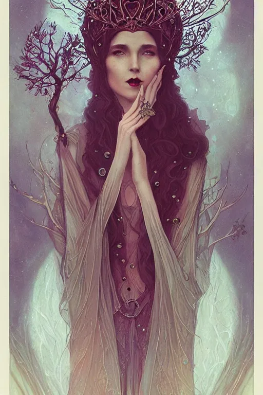 Image similar to jeweled Crown, other worldly, fairy autumn court, art nouveau, by Anato Finnstark, Tom Bagshaw, Brom