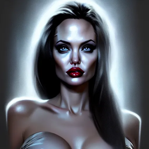 Image similar to angelina jolie jessica rabbit, character headshot portrait, sharp, digital matte painting, art by luis royo, greg rutkowski, wlop, dramatic lighting, trending on artstation