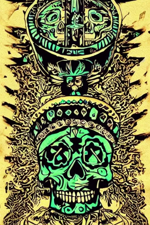 Image similar to aztec skull with a ((((((((((crown of hops)))))))))), acidwave!!!!!!!!!!!!!!!!!!!!!!!!!!!