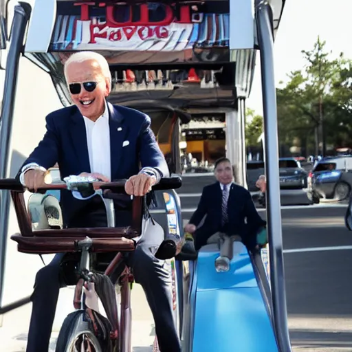 Prompt: Joe Biden riding a mall ride