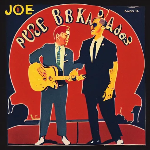 Prompt: 1960s album cover of barack obama and joe biden's jug band