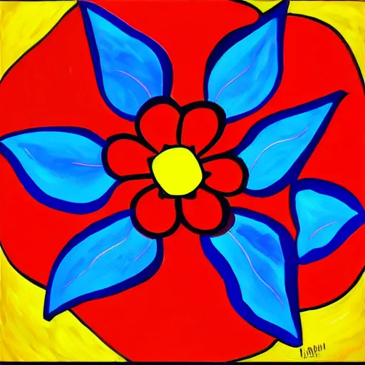 Image similar to a painting of a red flower on a blue background, a pop art painting by laurel burch, trending on pixabay, fauvism, fauvism, pop art, vivid colors