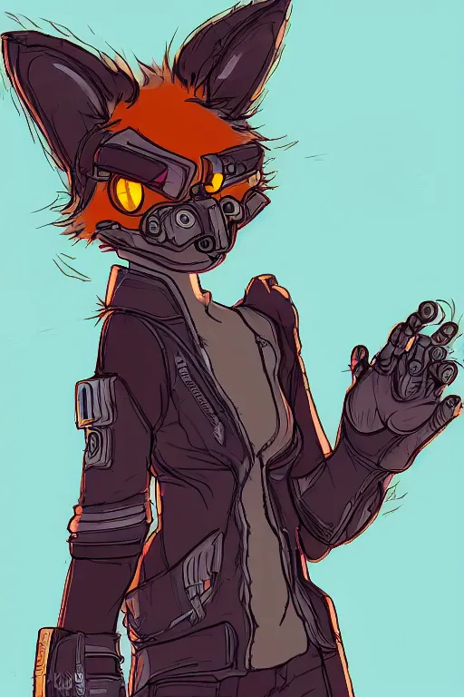 Prompt: a detailed illustration of a cyberpunk anthropomorphic fox with a fluffy tail!!!, comic book style, trending on furaffinity, cartoon, kawaii, backlighting