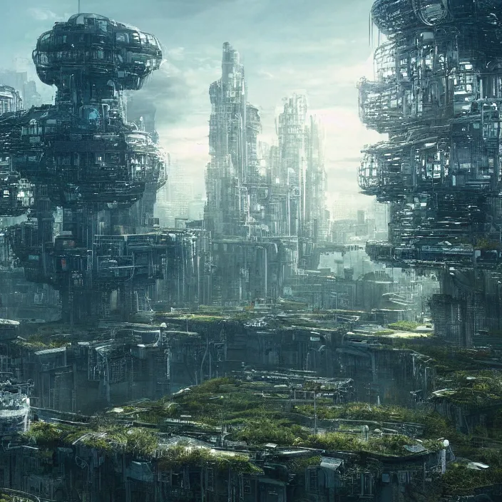 Image similar to a building in a serene landscape, biopunk