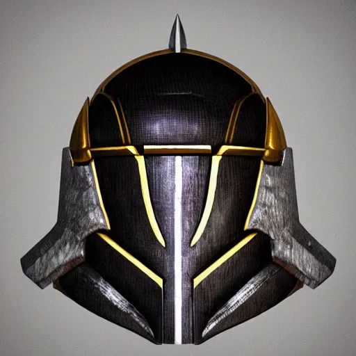 Image similar to realistic crusader helm design inspired by star wars, epic scale, character concept art, face symmetry, intricate accurate details, artstation trending, octane render, cinematic color grading, soft light, rule of thirds, golden ratio, like a professional model, cinematic, 8 k, clear.