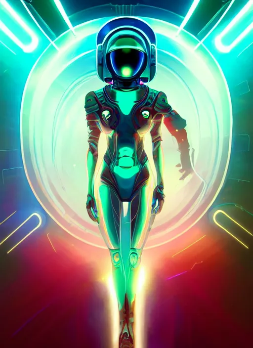 Prompt: a futuristic cyber astronaut, sci fi, glowing aura, volumetric lights, red and cyan theme, art nouveau alien botanicals, intricate, highly detailed, digital painting, artstation, concept art, smooth, sharp focus, cinematic, illustration, beautiful face, art by artgerm and greg rutkowski and alphonse mucha, clear background